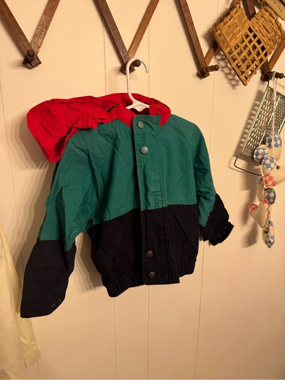 Nautica Colorblock Hooded Puffer Jacket in Green, Black & Red